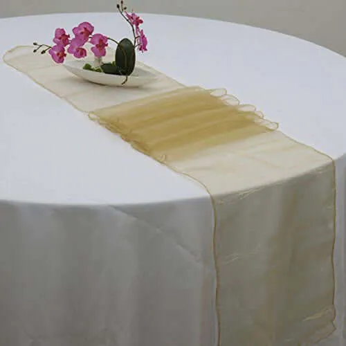 10 Pack Gold Sheer Organza Table Runners - 14"x108"