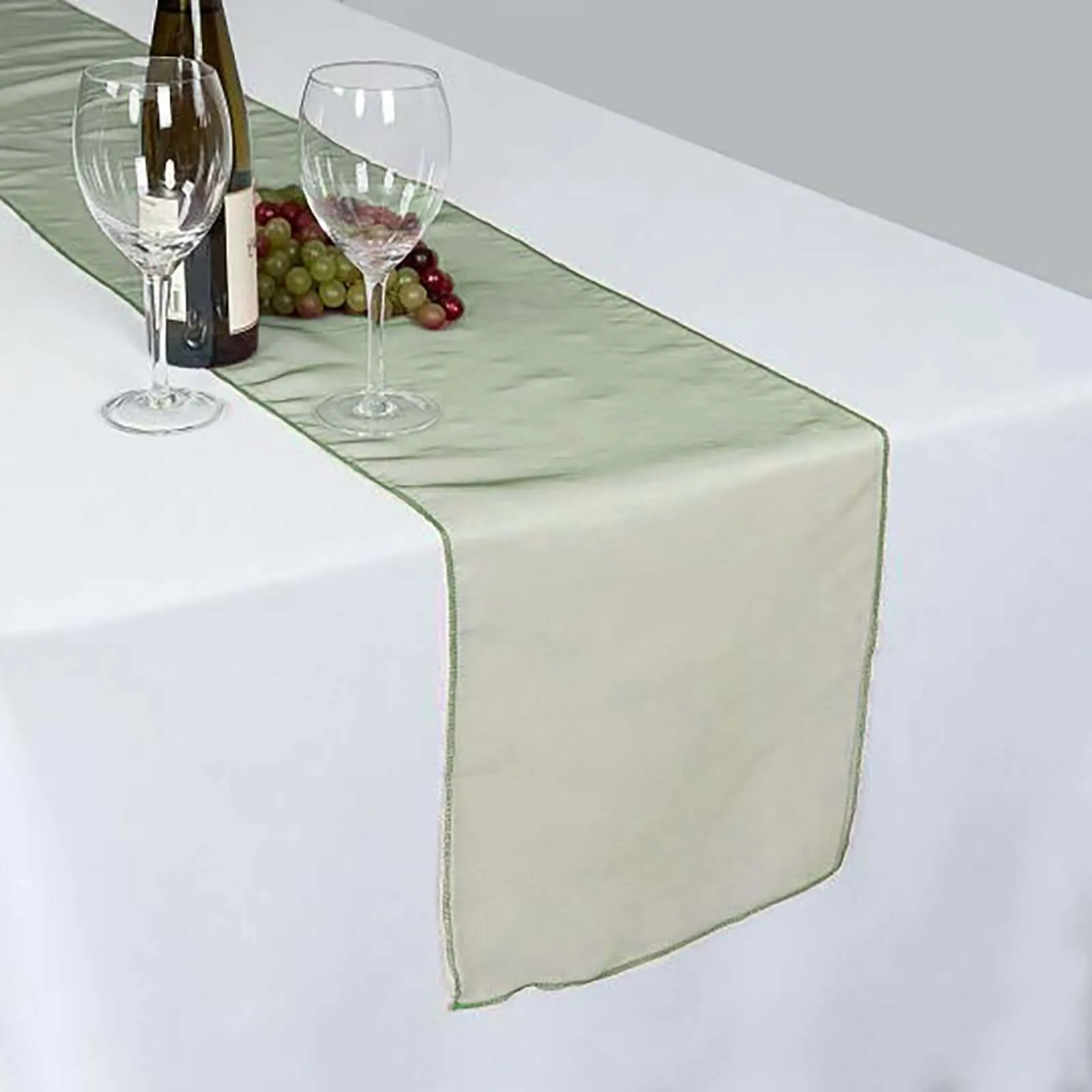 10 Pack Olive Green Sheer Organza Table Runners - 14"x108"