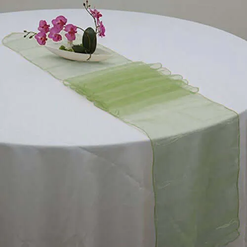 10 Pack Olive Green Sheer Organza Table Runners - 14"x108"