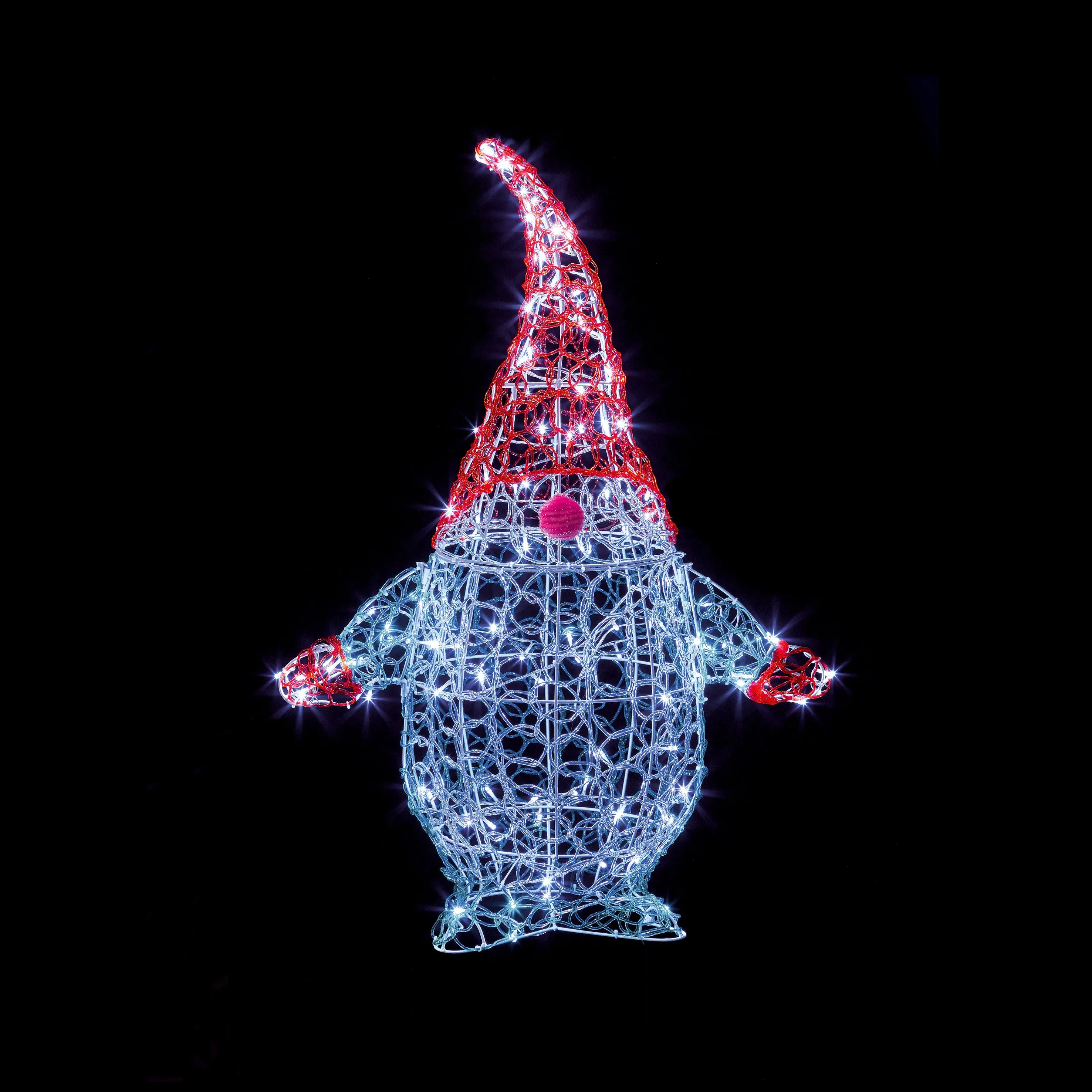 100 Twinkling LEDs Soft Acrylic Gnome 90cm- White