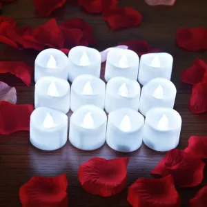 12-Pieces: LED Tealight Candle with 100-Pieces Fake Rose Petals