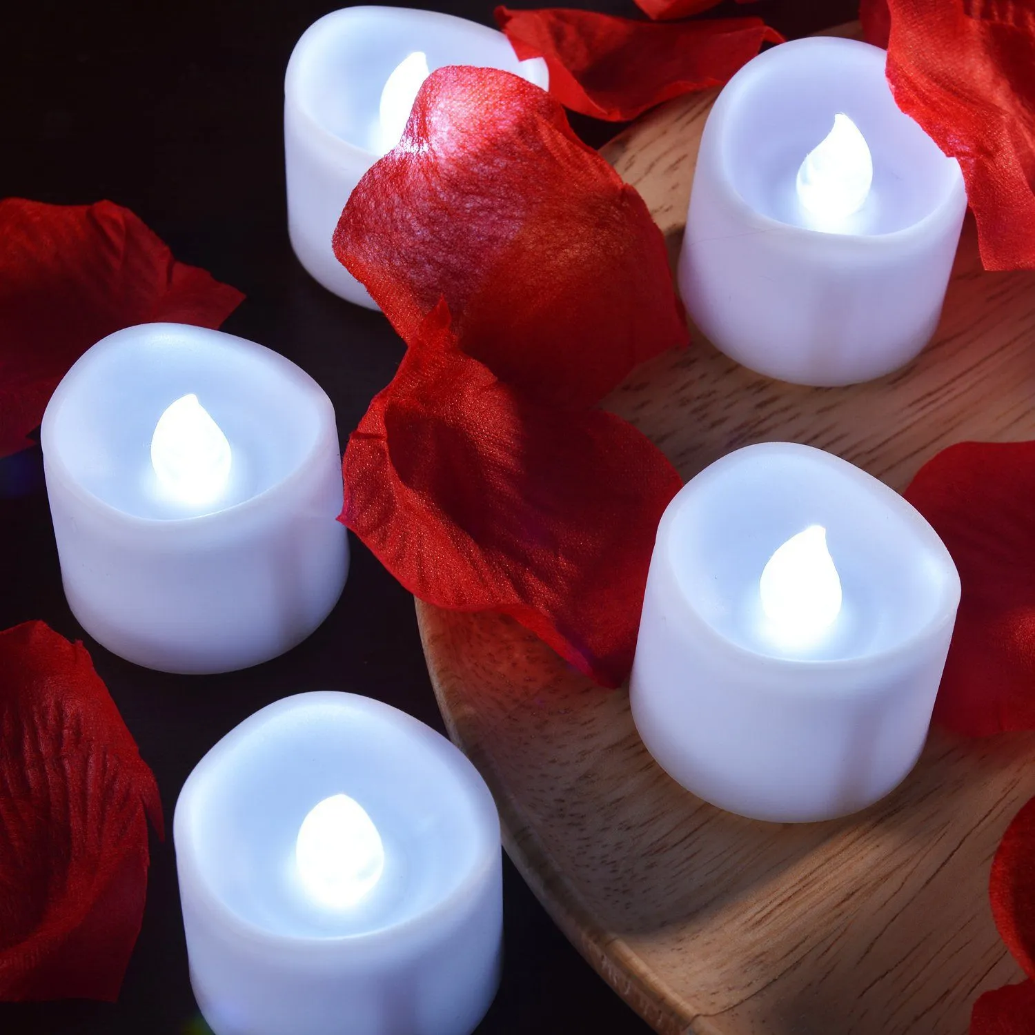 12-Pieces: LED Tealight Candle with 100-Pieces Fake Rose Petals