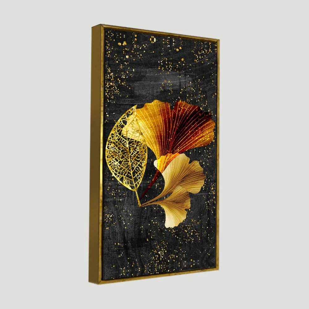 Abstract Black Gold Ginkgo Leaf Canvas Wall Painting