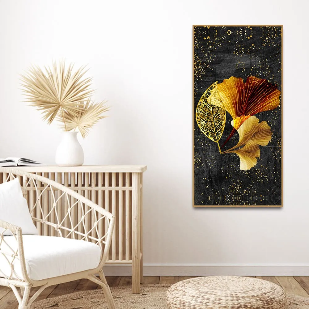 Abstract Black Gold Ginkgo Leaf Canvas Wall Painting