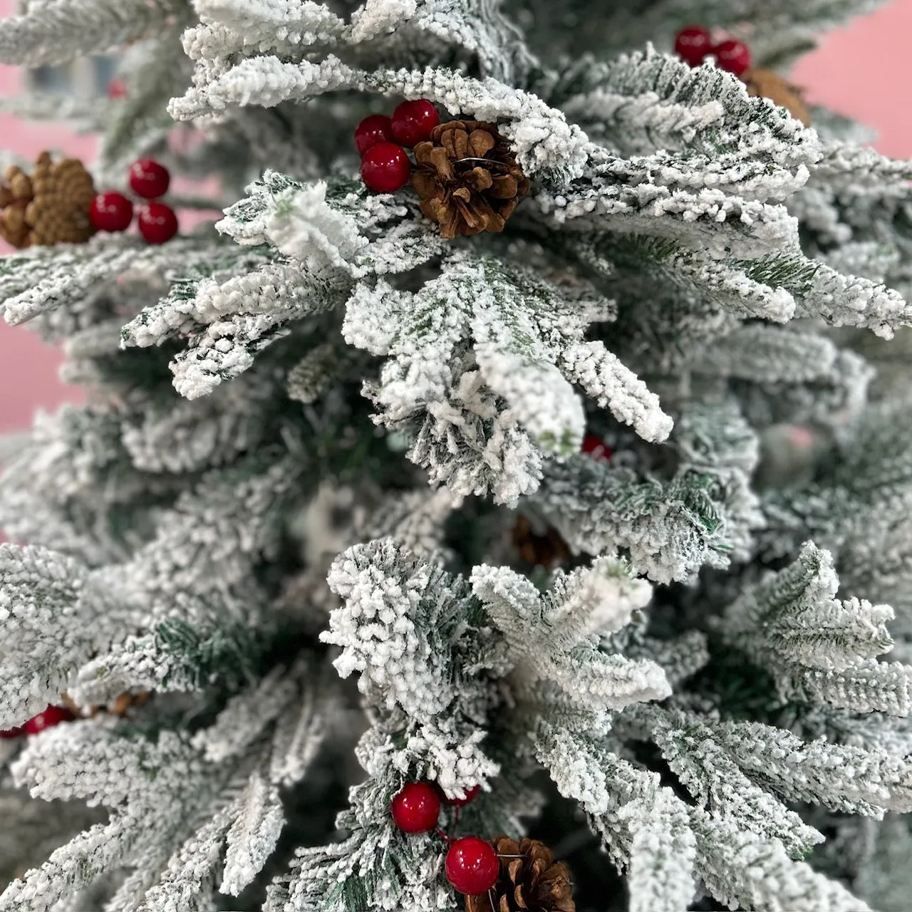 Alaskan Spruce with Cherry Pine Dense Christmas Tree with Removable Cherries & Pine Cones - 7 ft