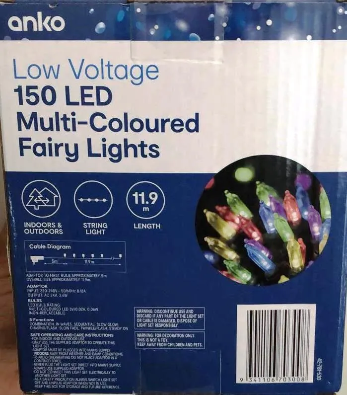 Anko Low Voltage 150 LED Multi-Coloured Fairy Lights