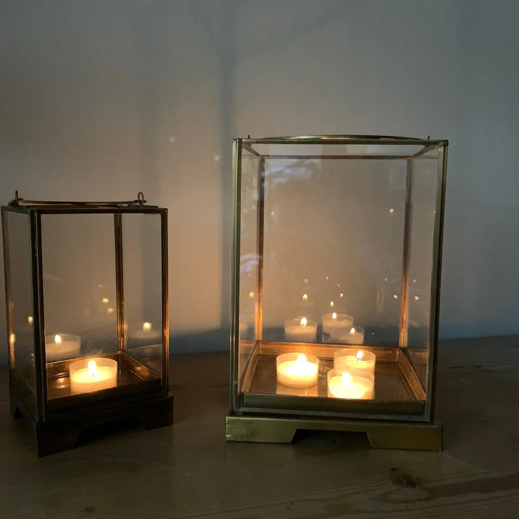 Antique Effect Brass Box Lanterns - two sizes