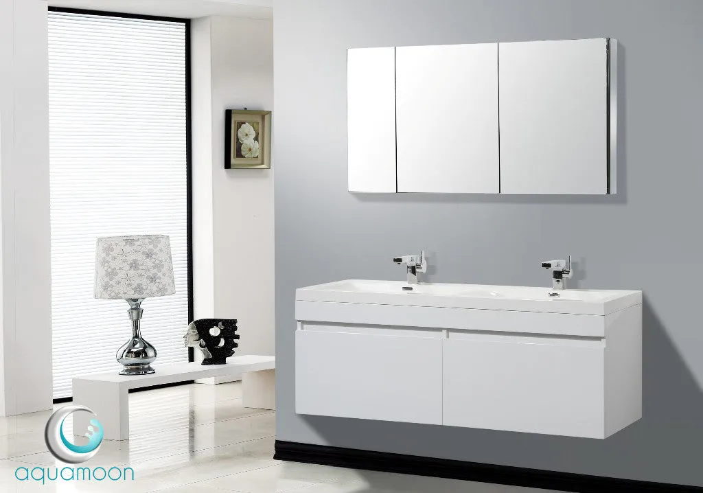 Aquamoon Hailey 56 White Double Modern Bathroom Vanity Set