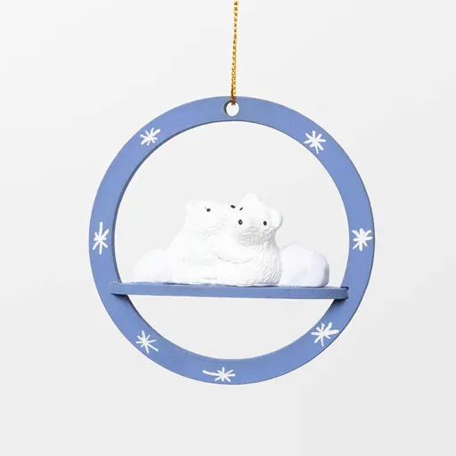 Arctic Sky Polar Bears Wood Ornament