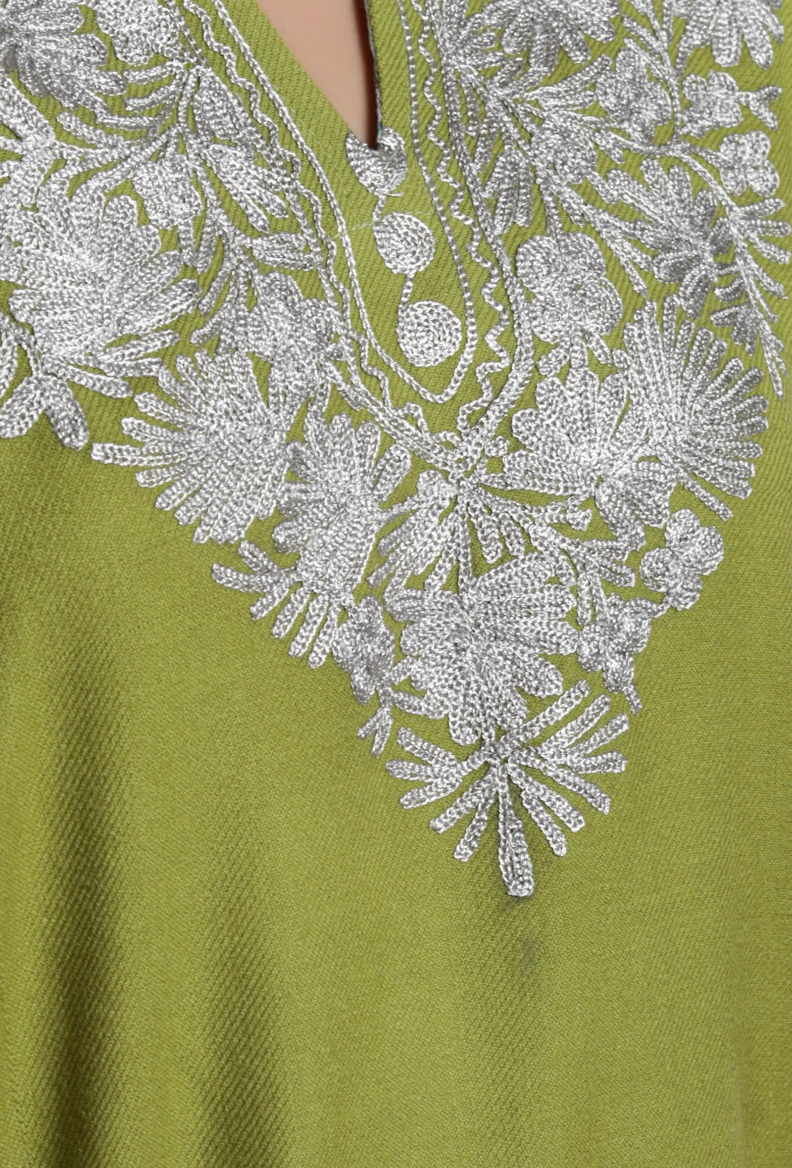 Avocado Green Aari Embroidered Kashmiri Phiran-Free Size