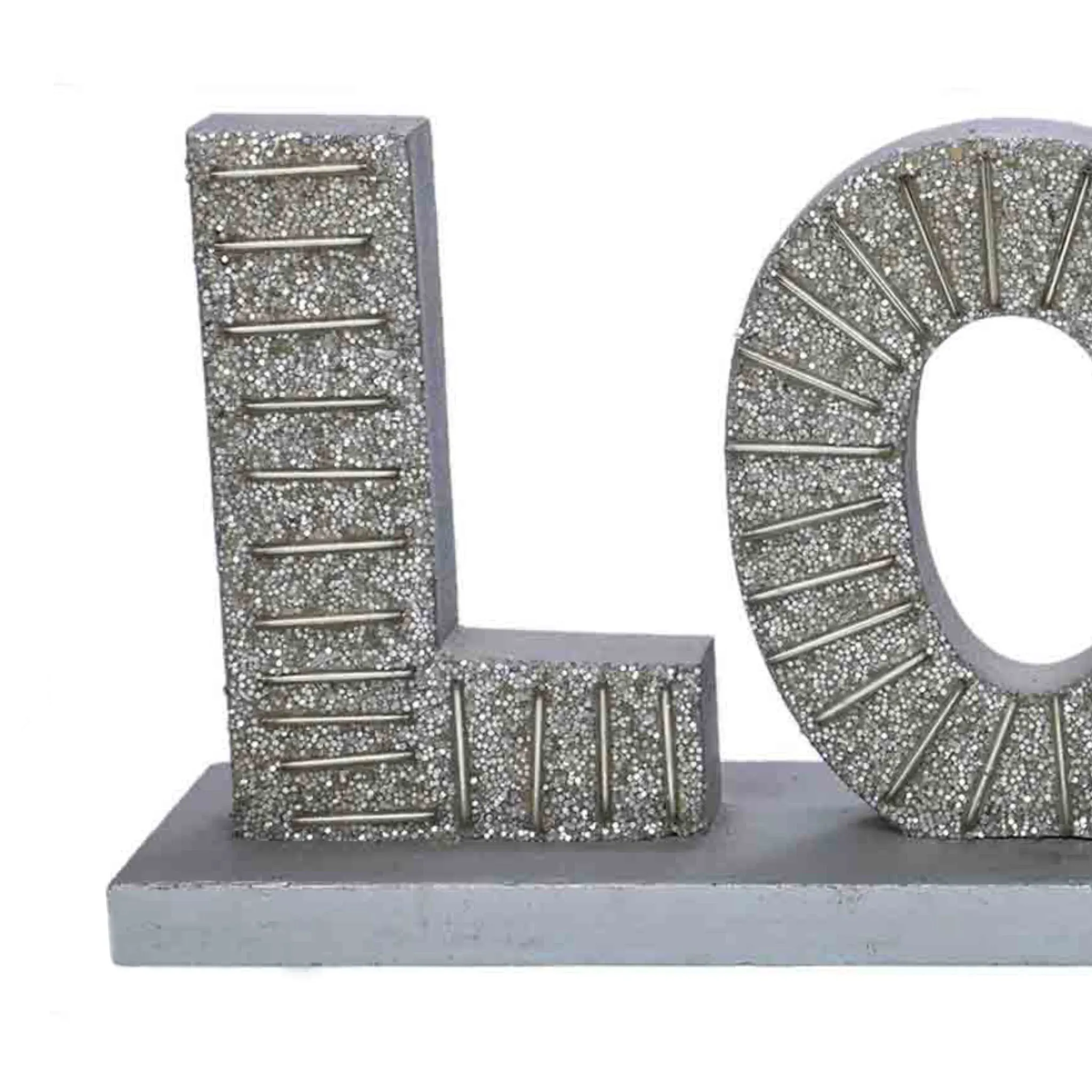 Beaded Wood Sign #Love Table Decor in Silver