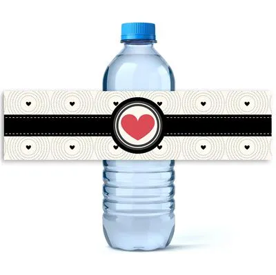 Black Pattern Valentine Water Bottle Labels