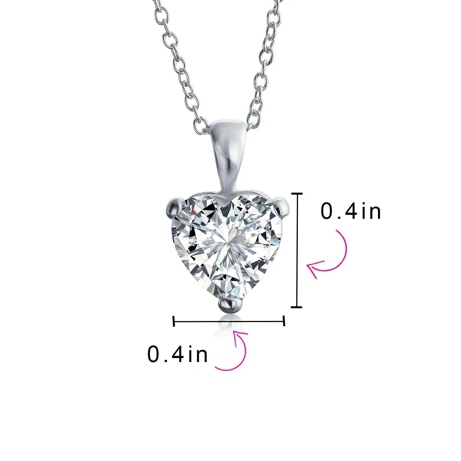 Bridal Classic 5CT Heart Shape Solitaire AAA CZ Pendant Necklace Sterling Silver