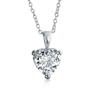 Bridal Classic 5CT Heart Shape Solitaire AAA CZ Pendant Necklace Sterling Silver