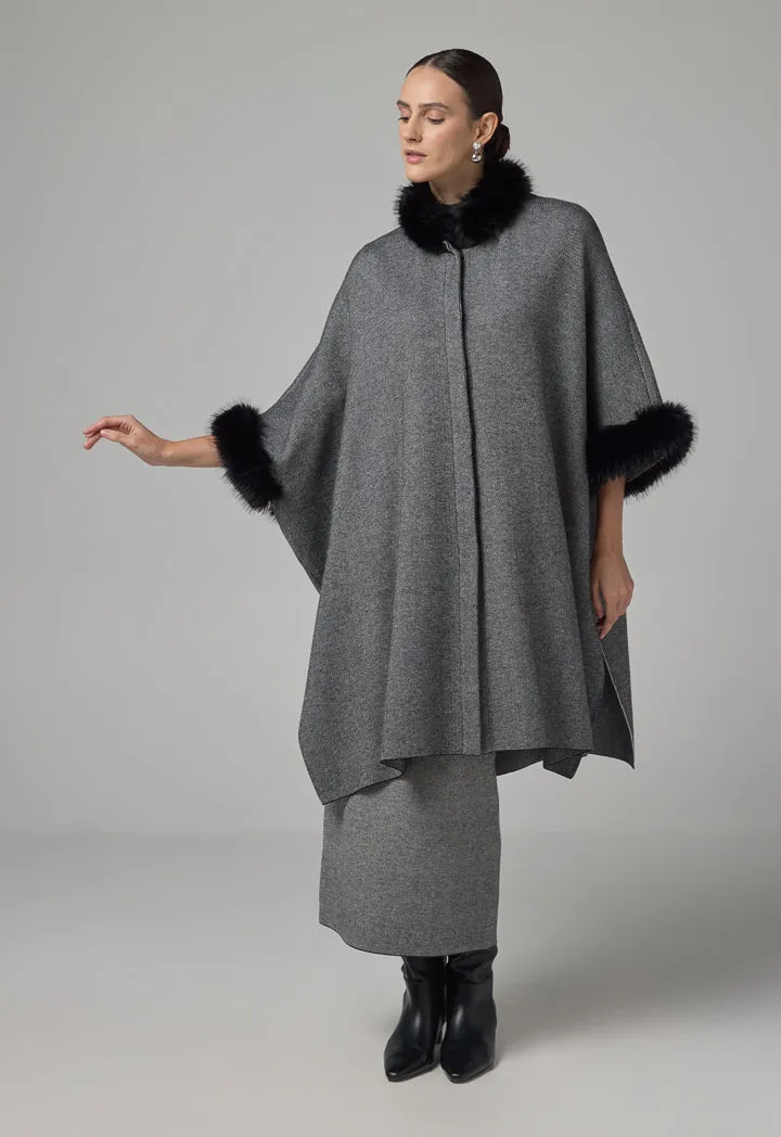 Choice Knitted Faux Fur Poncho Black