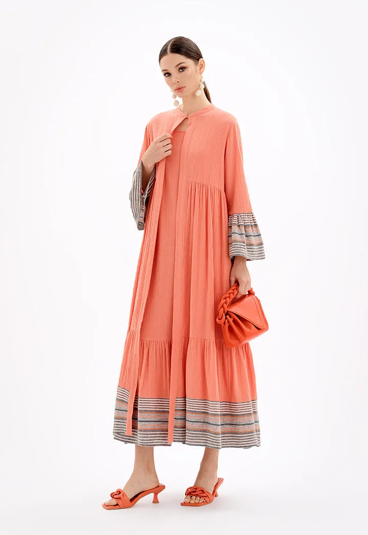 Choice Sleeved Open Front Abaya With Striped Hems-Ramadan Style Brick