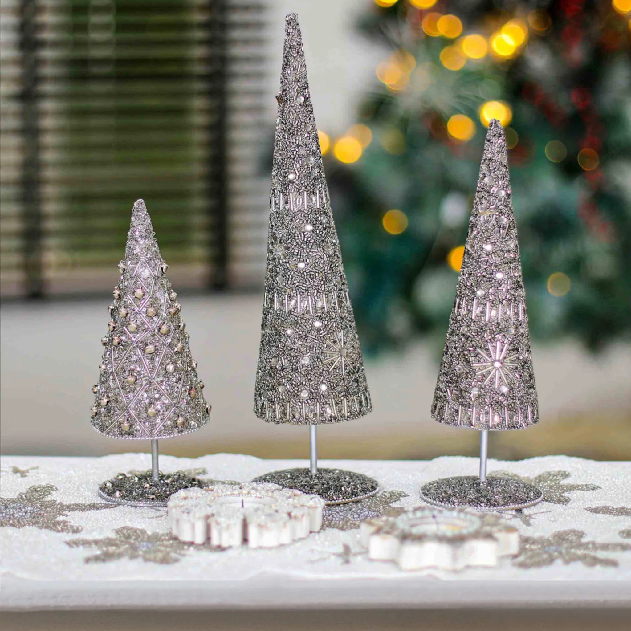 Ciao Bella Beaded Cone Christmas Tree in Silver