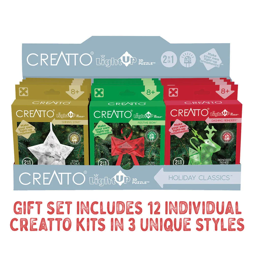 Creatto Holiday Classics 12-Pack Bundle - Dashing Reindeer, Shining Star, and Festive Bow in Display (12 units)