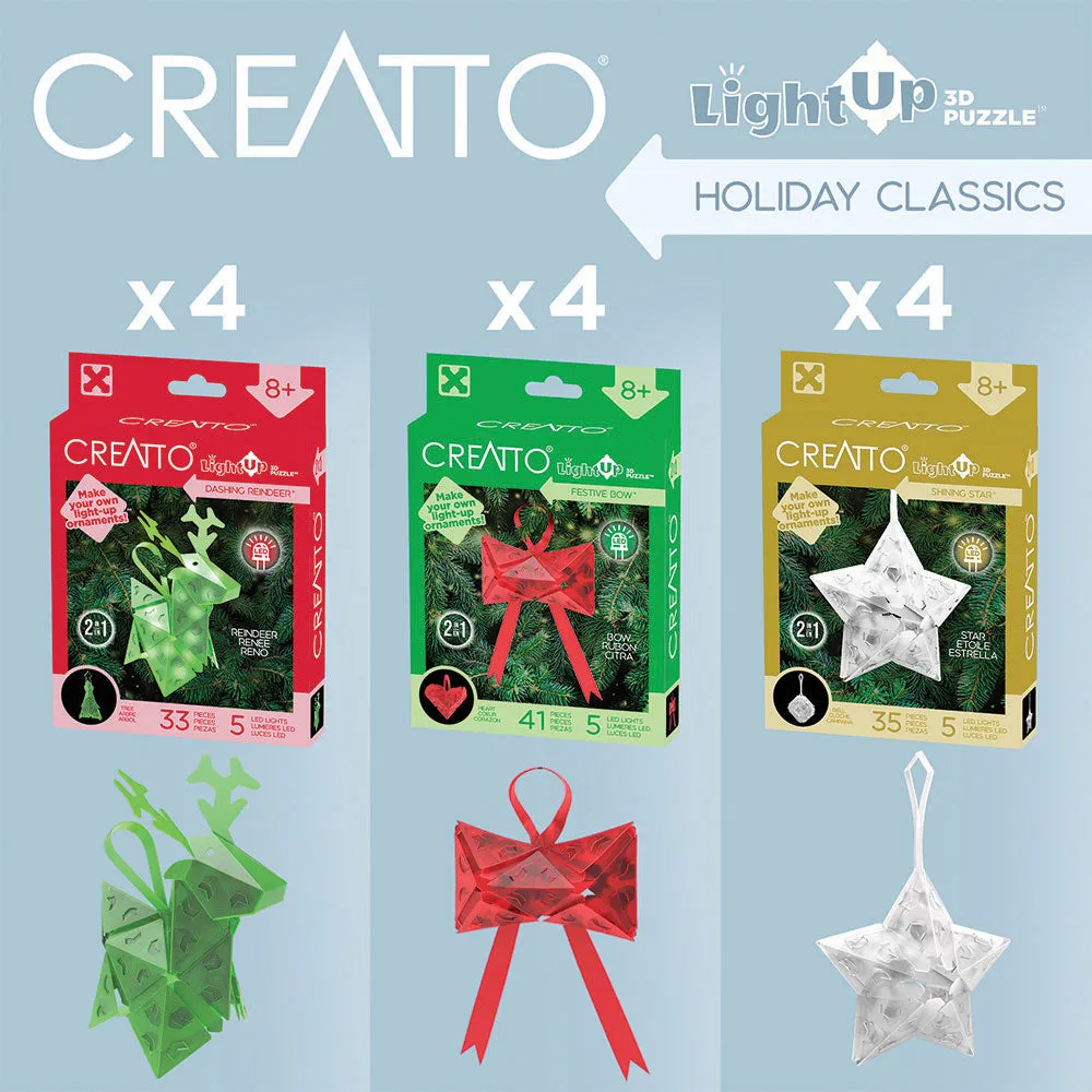 Creatto Holiday Classics 12-Pack Bundle - Dashing Reindeer, Shining Star, and Festive Bow in Display (12 units)