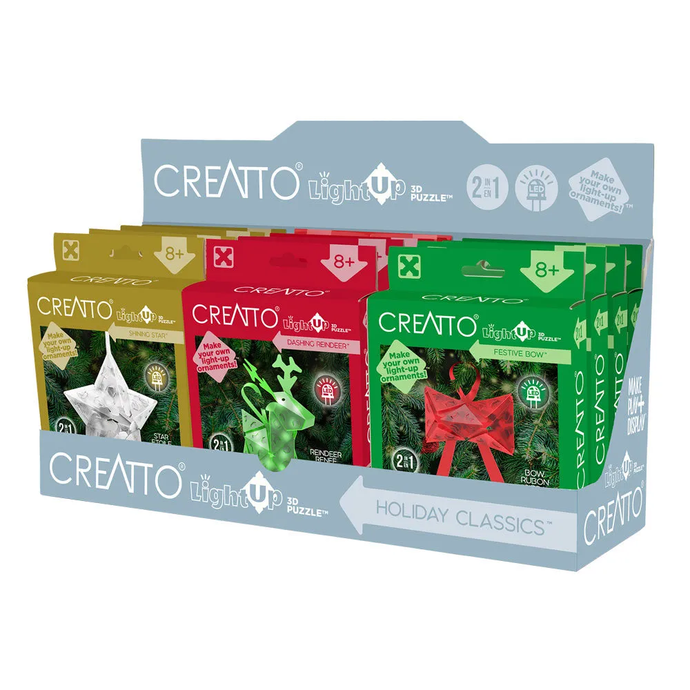 Creatto Holiday Classics 12-Pack Bundle - Dashing Reindeer, Shining Star, and Festive Bow in Display (12 units)