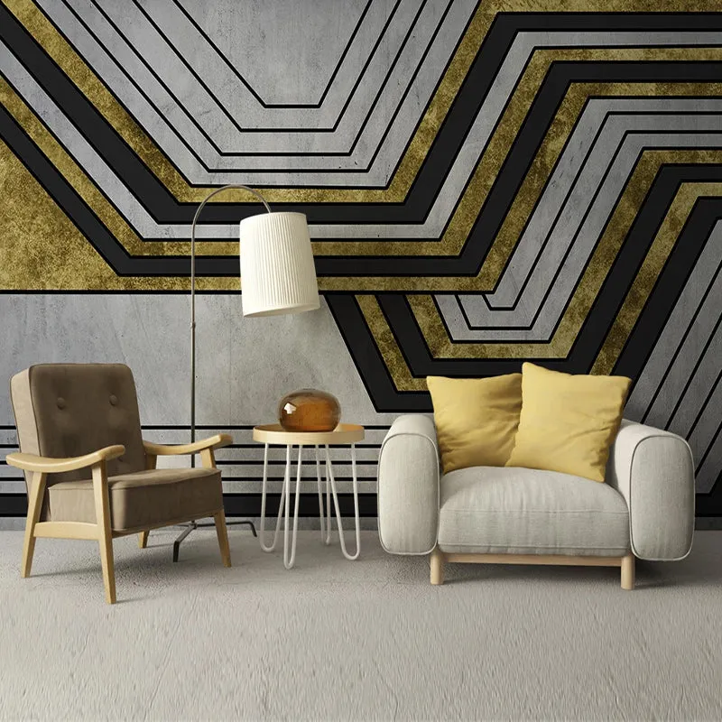 Custom Wallpaper Mural Golden Geometric Stripe Creative Art (㎡)