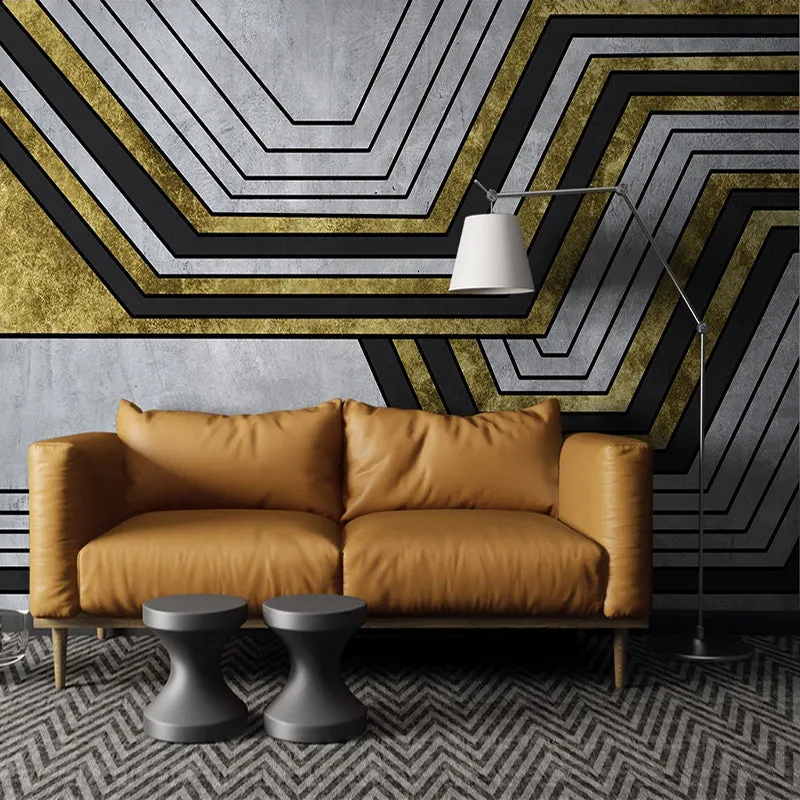 Custom Wallpaper Mural Golden Geometric Stripe Creative Art (㎡)