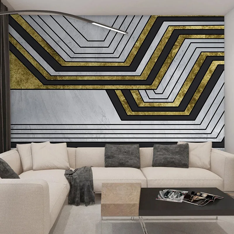 Custom Wallpaper Mural Golden Geometric Stripe Creative Art (㎡)