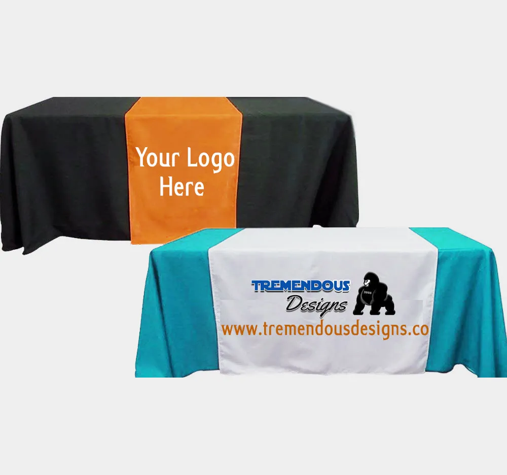 Customize Table Runner with your logo or Design From 40"x72 to  40"x90"  Great for trade show booths