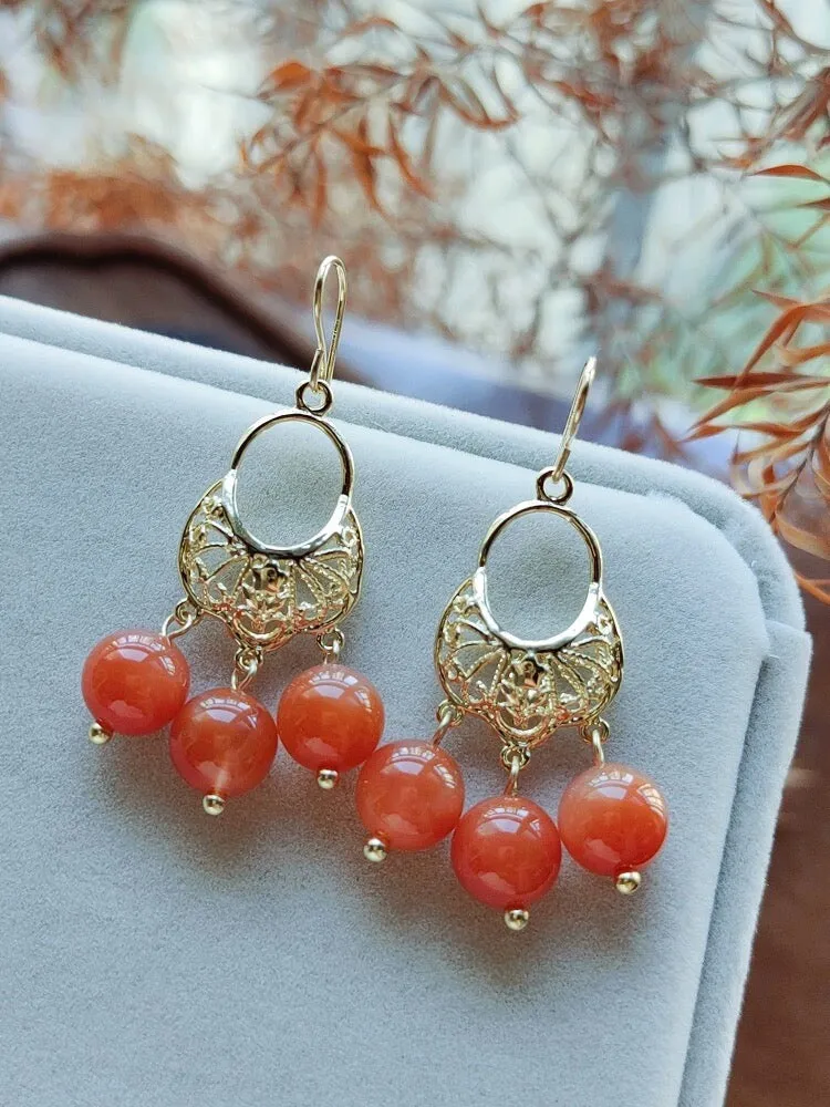 Dangle Earrings: South Red Agate