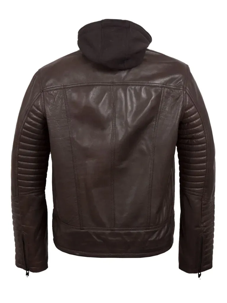 Dark Brown Padded Biker Leather Jacket