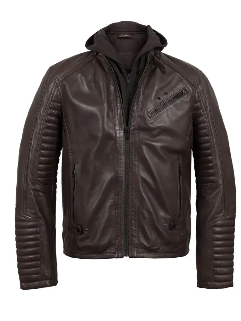 Dark Brown Padded Biker Leather Jacket