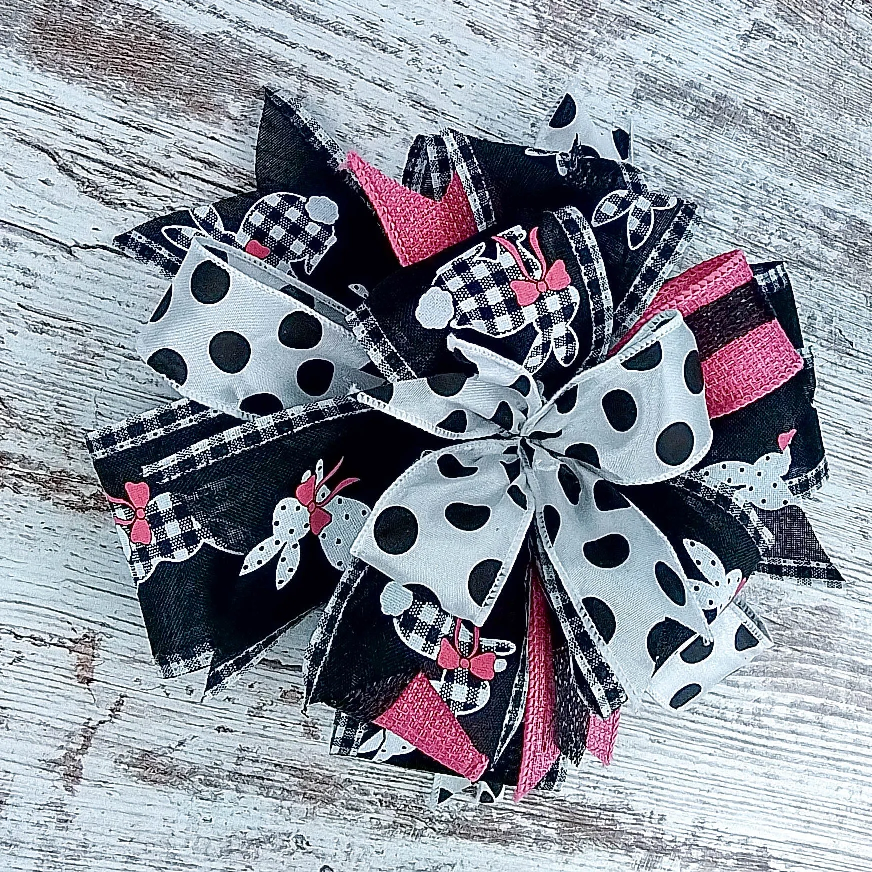 Easter Bunny Black Pink White Lantern Wreath Bow - Burlap Wreath Embellishment for Making Your Own - Layered Full Handmade Farmhouse Already Made (Easter (Black/Pink/White)