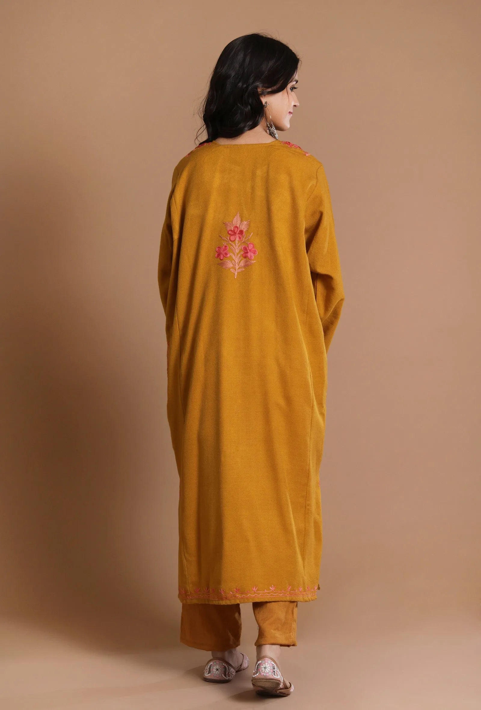 Fire Bush Aari Embroidered Kashmiri Phiran-Free Size