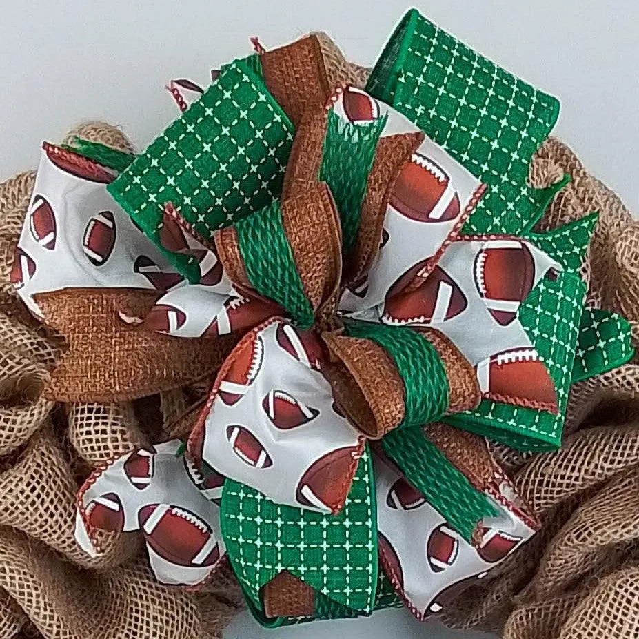 Football Wreath Bow, Sports Bow for Wreath Layered Handmade Lantern Bow