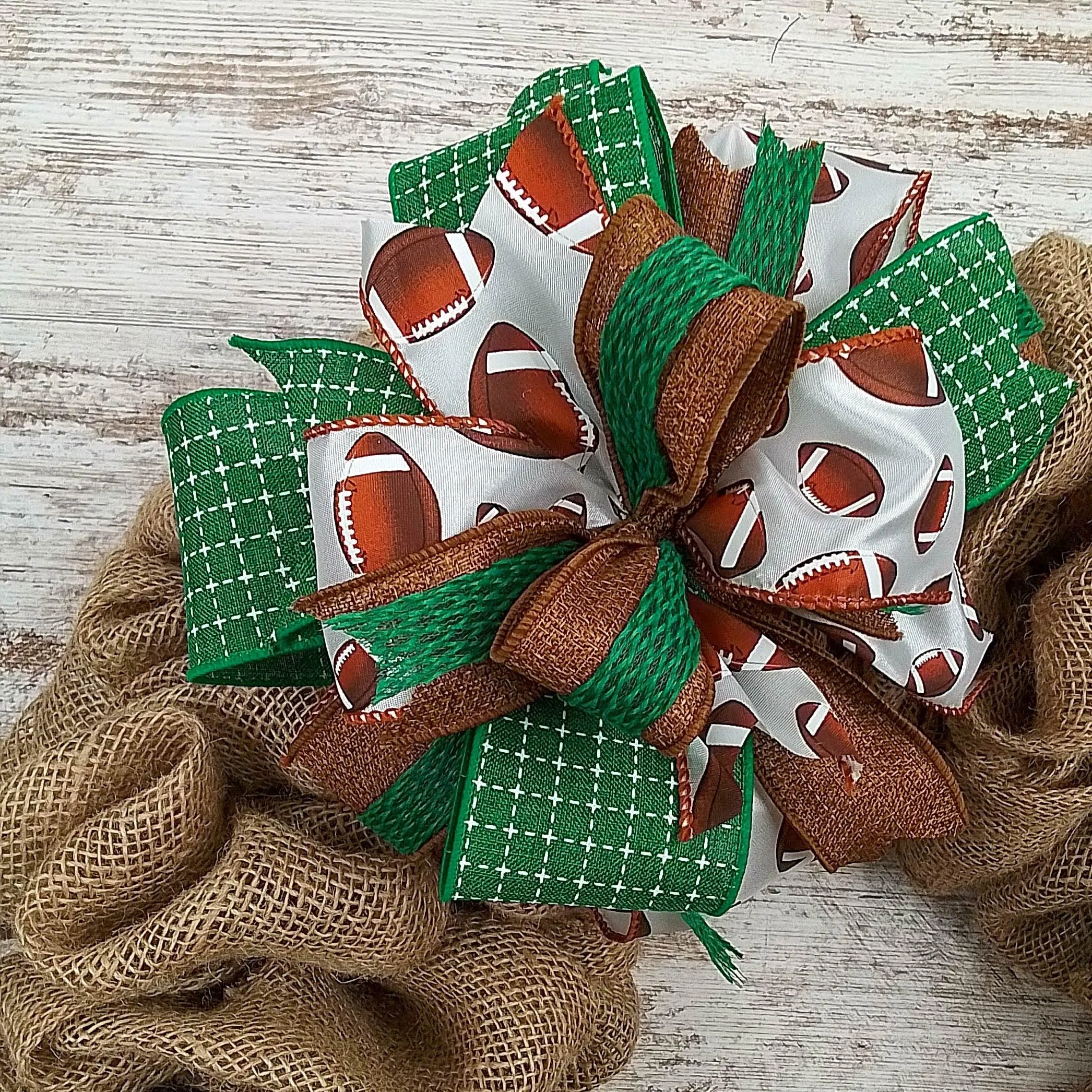 Football Wreath Bow, Sports Bow for Wreath Layered Handmade Lantern Bow