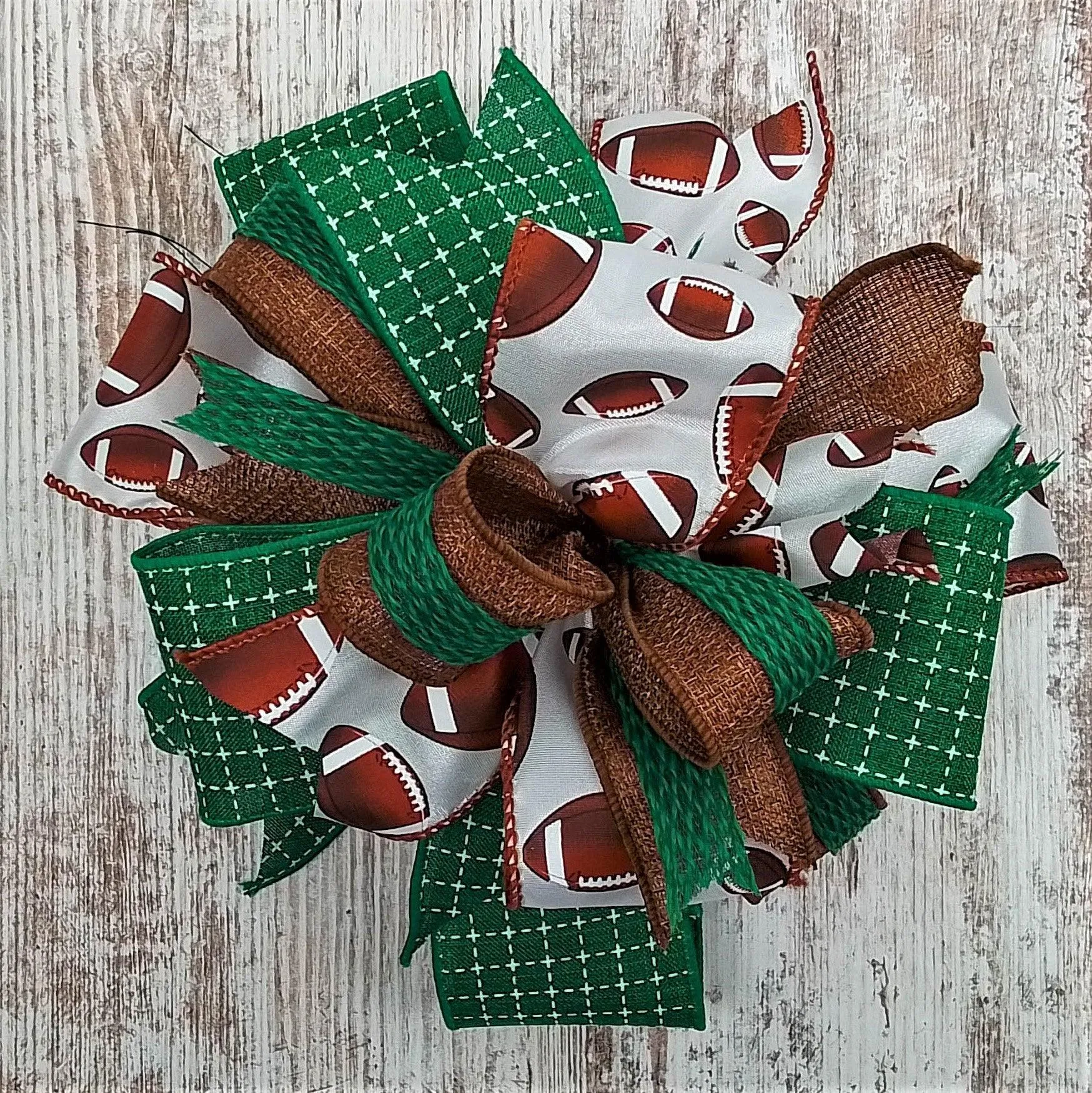 Football Wreath Bow, Sports Bow for Wreath Layered Handmade Lantern Bow