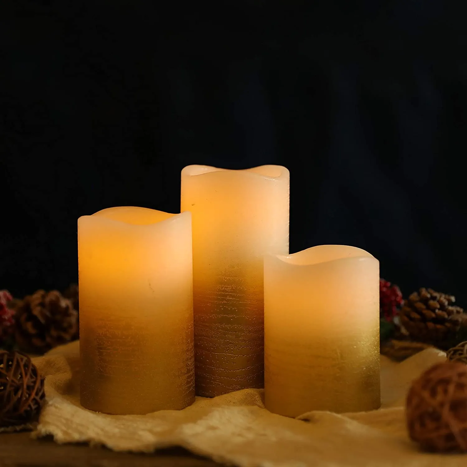 Gold Real Wax Battery Powered Candle ( Set of 3)