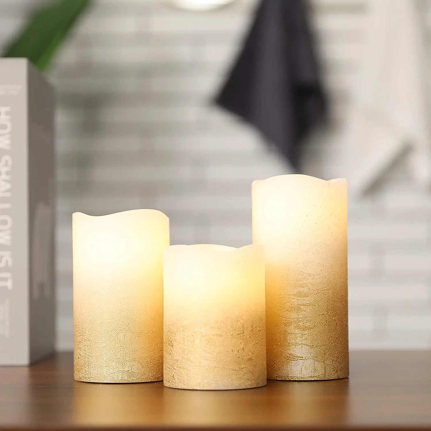 Gold Real Wax Battery Powered Candle ( Set of 3)