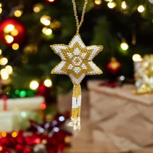 Golden and White Handmade Beaded Star