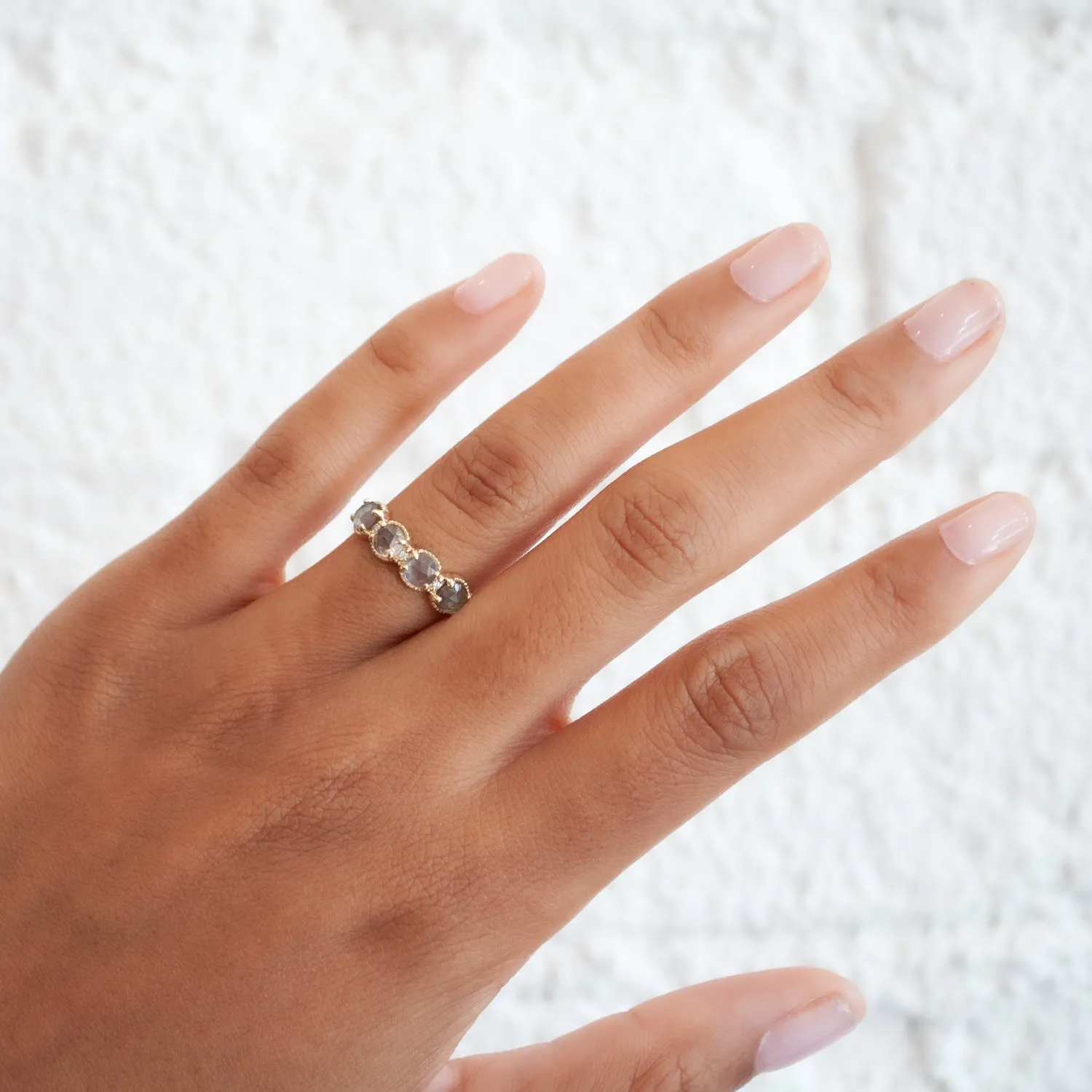 Gray Sapphire Ribbed Topper Ring