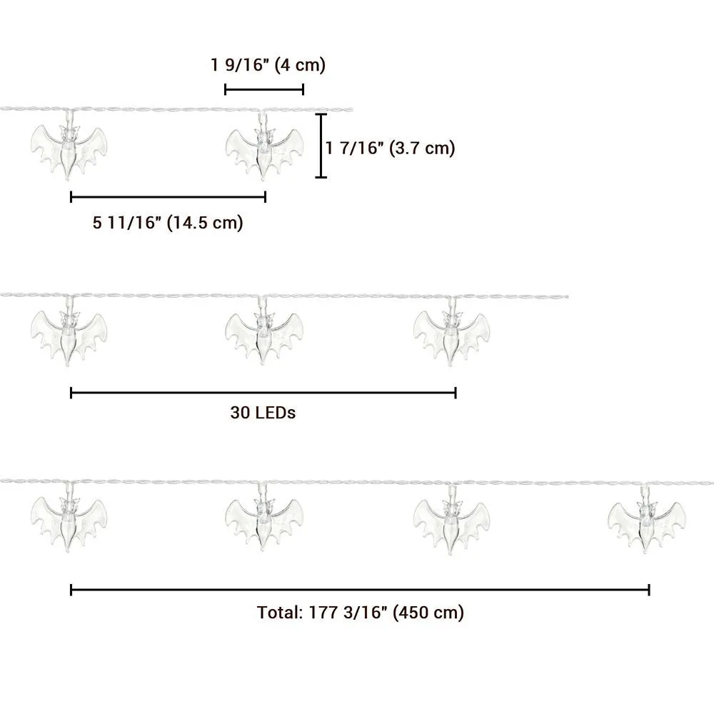 Halloween Light 30ct Bat 15ft String Light Battery Operated