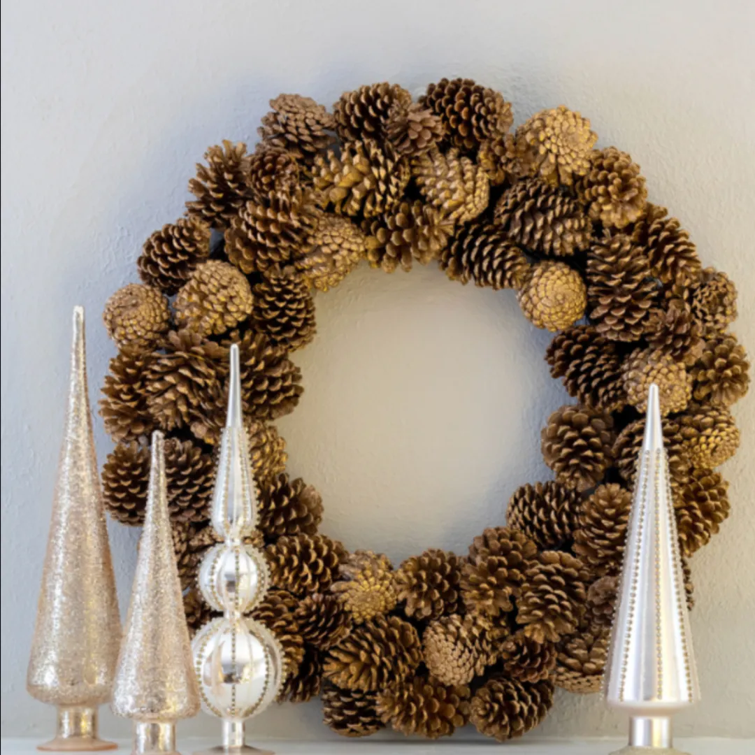 Hand Painted Golden Pinecone Wreath