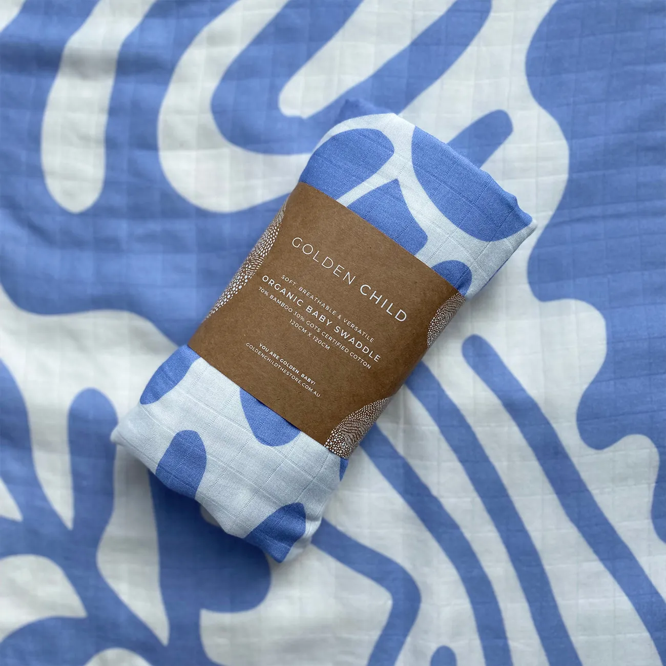 Holiday Organic Baby Swaddle - Golden Blue