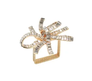 Jeweled Bow Napkin Ring in Gold & Crystal Set of 4 in a Gift Box by Kim Seybert