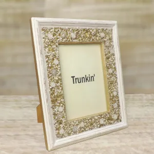 Just Bling It Beaded Photo Frame in White & Gold, 5" x 7" In