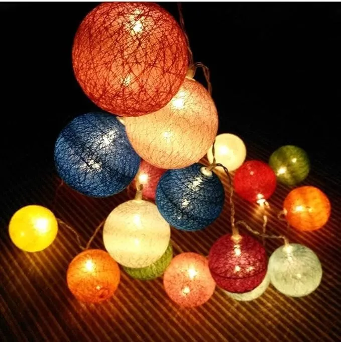 LED Cotton Ball String Lights – Vibrant Threaded Orbs for Indoor & Outdoor Decor