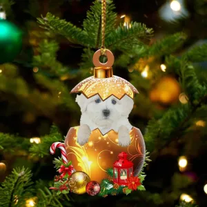 Maltipoo In in Golden Egg Christmas Ornament, Flat Acrylic Dog Ornament