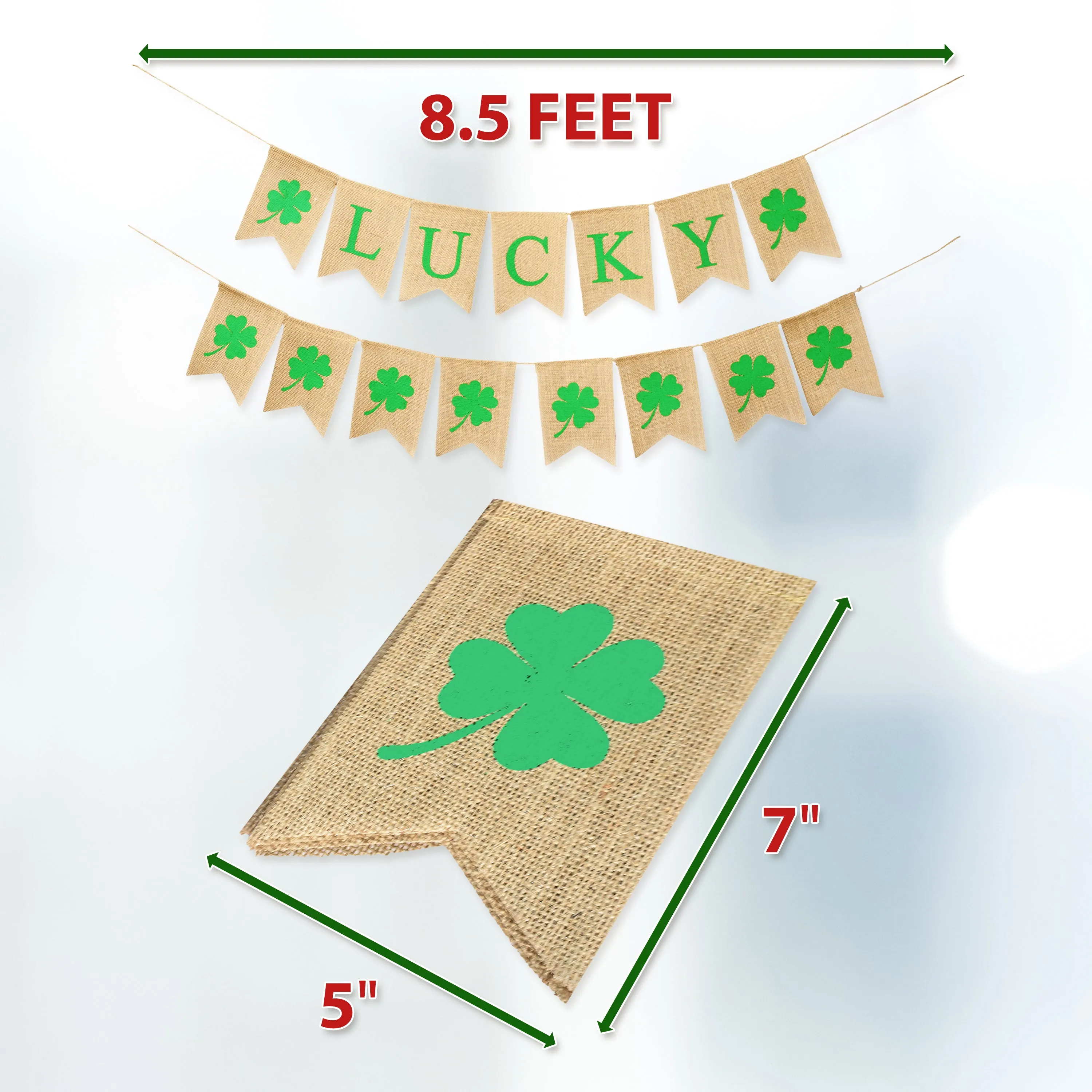 Mandala Crafts Burlap Happy St Patricks Day Banner for St Patricks Day Decorations – Irish Four Leaf Clover Lucky Banner Green Shamrock Garland