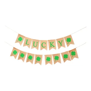 Mandala Crafts Burlap Happy St Patricks Day Banner for St Patricks Day Decorations – Irish Four Leaf Clover Lucky Banner Green Shamrock Garland