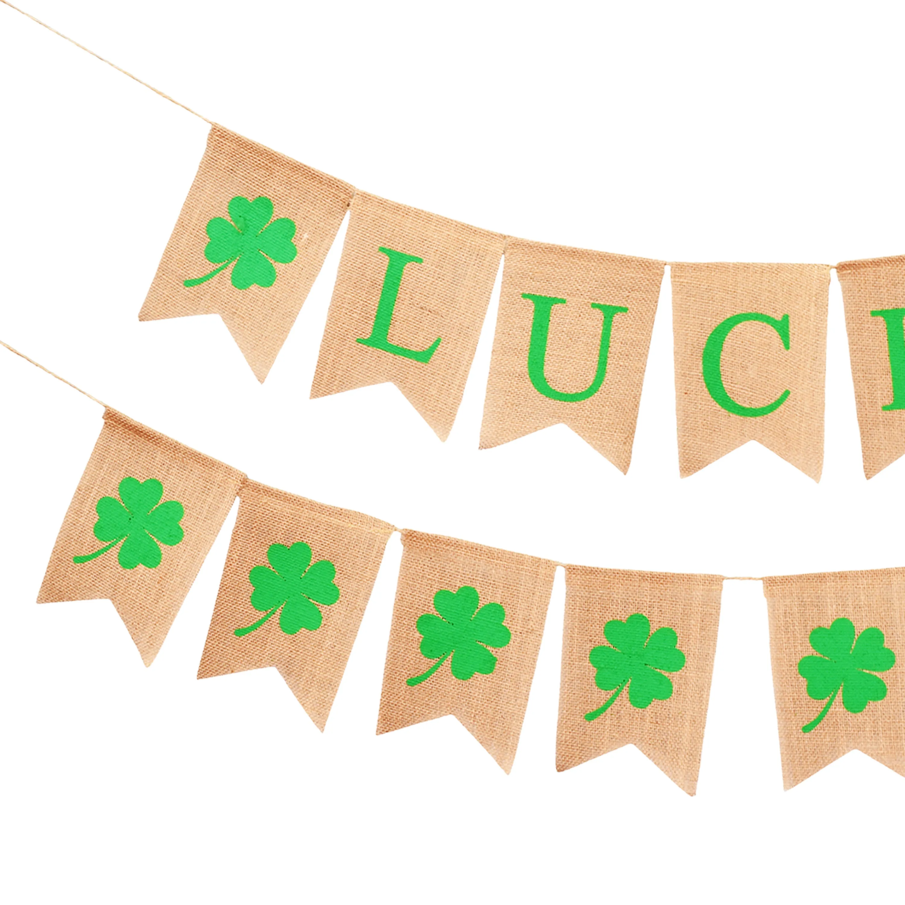 Mandala Crafts Burlap Happy St Patricks Day Banner for St Patricks Day Decorations – Irish Four Leaf Clover Lucky Banner Green Shamrock Garland